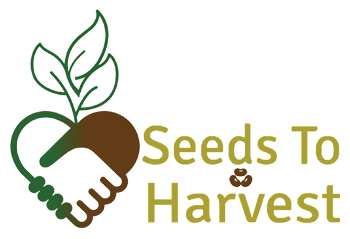 Two hands shaking that form a heart with the text "Seeds to Harvest"